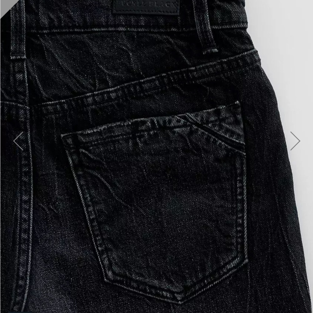 High Rise Buckle Black Denim Shorts - Picture 3 of 8